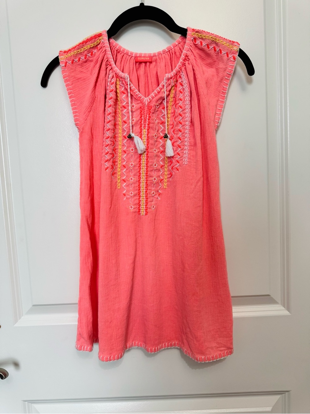 Girls Coral/orange Embroidered Tassel swim coverup SUNUVA 5/6